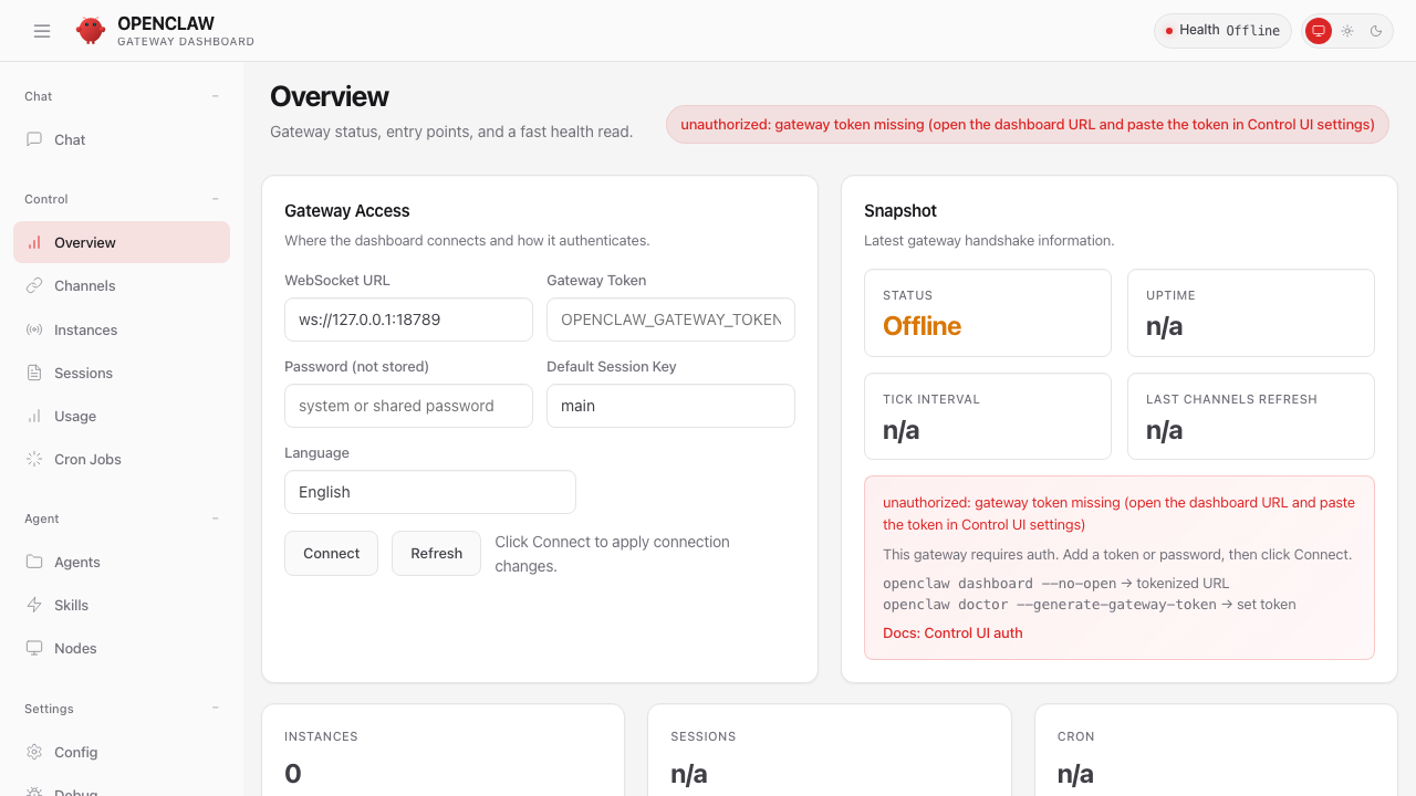 OpenClawダッシュボード — Overview画面